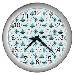 Nautical Elements Pattern Wall Clocks (silver)  by TastefulDesigns