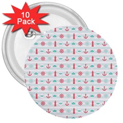 Seamless Nautical Pattern 3  Buttons (10 Pack)  by TastefulDesigns