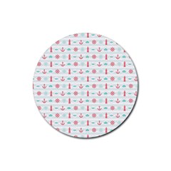 Seamless Nautical Pattern Rubber Coaster (round)  by TastefulDesigns