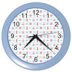 Seamless Nautical Pattern Color Wall Clocks by TastefulDesigns