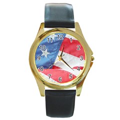 Folded American Flag Round Gold Metal Watch by StuffOrSomething