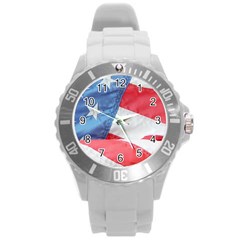 Folded American Flag Round Plastic Sport Watch (l) by StuffOrSomething