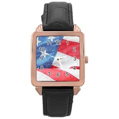 Folded American Flag Rose Gold Leather Watch  by StuffOrSomething