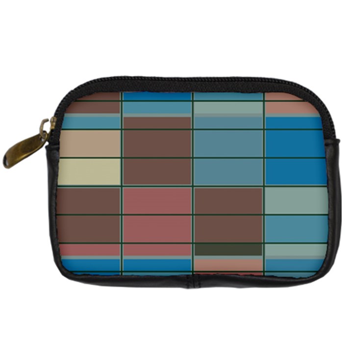 Rectangles in retro colors pattern                      	Digital Camera Leather Case