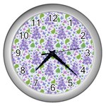 liliac flowers and leaves Pattern Wall Clocks (Silver)  Front