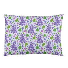 Liliac Flowers And Leaves Pattern Pillow Case by TastefulDesigns