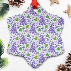 Liliac Flowers And Leaves Pattern Snowflake Ornament (2-side) by TastefulDesigns