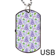 Liliac Flowers And Leaves Pattern Dog Tag Usb Flash (two Sides)  by TastefulDesigns