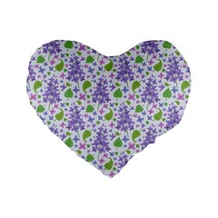 Liliac Flowers And Leaves Pattern Standard 16  Premium Heart Shape Cushions by TastefulDesigns