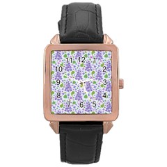 Liliac Flowers And Leaves Pattern Rose Gold Leather Watch  by TastefulDesigns