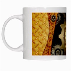 Steampunk Golden Design With Clocks And Gears White Mugs by FantasyWorld7