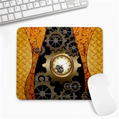 Steampunk Golden Design With Clocks And Gears Large Mousepads by FantasyWorld7