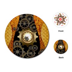 Steampunk Golden Design With Clocks And Gears Playing Cards (round)  by FantasyWorld7