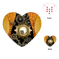 Steampunk Golden Design With Clocks And Gears Playing Cards (heart)  by FantasyWorld7