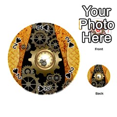 Steampunk Golden Design With Clocks And Gears Playing Cards 54 (round)  by FantasyWorld7