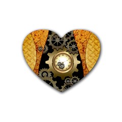 Steampunk Golden Design With Clocks And Gears Heart Coaster (4 Pack)  by FantasyWorld7