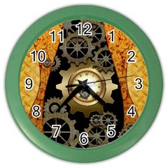 Steampunk Golden Design With Clocks And Gears Color Wall Clocks by FantasyWorld7