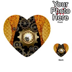 Steampunk Golden Design With Clocks And Gears Multi-purpose Cards (heart)  by FantasyWorld7