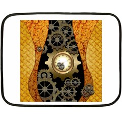 Steampunk Golden Design With Clocks And Gears Fleece Blanket (mini) by FantasyWorld7