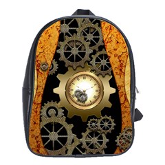 Steampunk Golden Design With Clocks And Gears School Bags(large)  by FantasyWorld7