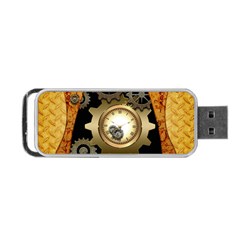 Steampunk Golden Design With Clocks And Gears Portable Usb Flash (one Side) by FantasyWorld7