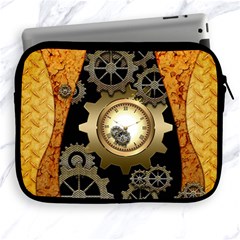 Steampunk Golden Design With Clocks And Gears Apple Ipad 2/3/4 Zipper Cases by FantasyWorld7