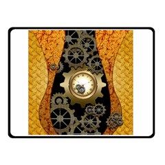 Steampunk Golden Design With Clocks And Gears Double Sided Fleece Blanket (small)  by FantasyWorld7