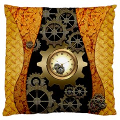 Steampunk Golden Design With Clocks And Gears Standard Flano Cushion Case (two Sides) by FantasyWorld7