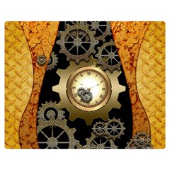 Steampunk Golden Design With Clocks And Gears Double Sided Flano Blanket (medium)  by FantasyWorld7