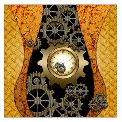 Steampunk Golden Design With Clocks And Gears Large Satin Scarf (square) by FantasyWorld7