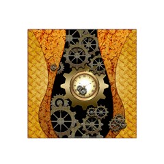 Steampunk Golden Design With Clocks And Gears Satin Bandana Scarf by FantasyWorld7