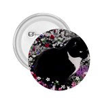 Freckles In Flowers Ii, Black White Tux Cat 2.25  Buttons Front