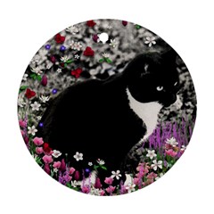 Freckles In Flowers Ii, Black White Tux Cat Ornament (round)  by DianeClancy