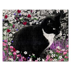 Freckles In Flowers Ii, Black White Tux Cat Rectangular Jigsaw Puzzl by DianeClancy