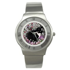 Freckles In Flowers Ii, Black White Tux Cat Stainless Steel Watch by DianeClancy