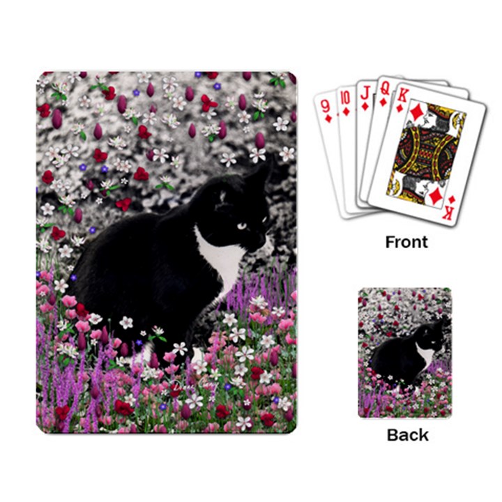 Freckles In Flowers Ii, Black White Tux Cat Playing Card