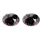 Freckles In Flowers Ii, Black White Tux Cat Cufflinks (Oval) Front(Pair)