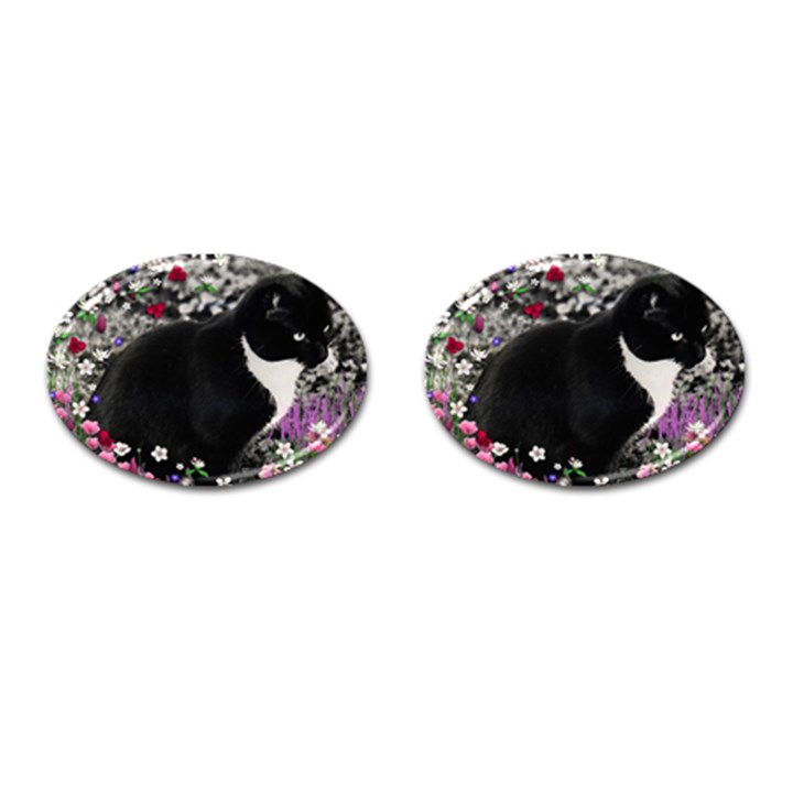 Freckles In Flowers Ii, Black White Tux Cat Cufflinks (Oval)