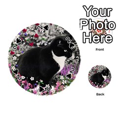 Freckles In Flowers Ii, Black White Tux Cat Playing Cards 54 (round)  by DianeClancy