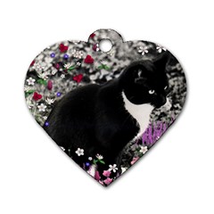 Freckles In Flowers Ii, Black White Tux Cat Dog Tag Heart (two Sides) by DianeClancy