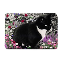 Freckles In Flowers Ii, Black White Tux Cat Small Doormat  by DianeClancy