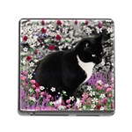 Freckles In Flowers Ii, Black White Tux Cat Memory Card Reader (Square) Front