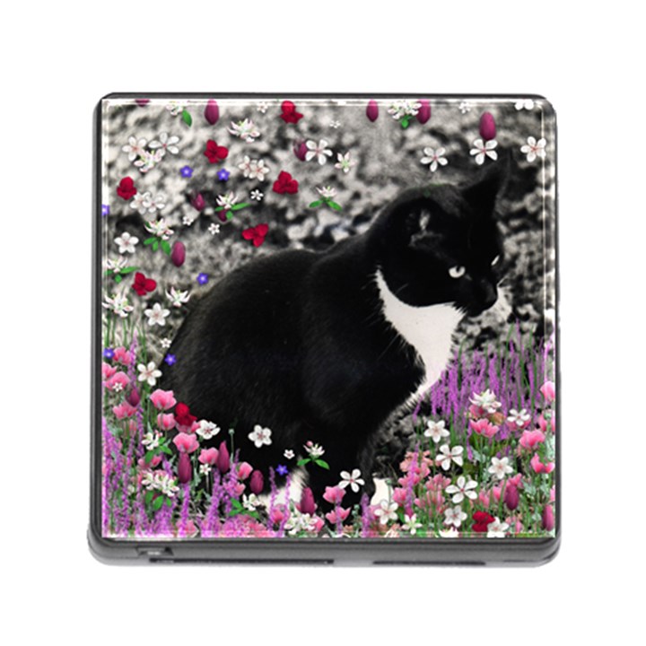 Freckles In Flowers Ii, Black White Tux Cat Memory Card Reader (Square)