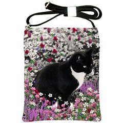 Freckles In Flowers Ii, Black White Tux Cat Shoulder Sling Bags by DianeClancy