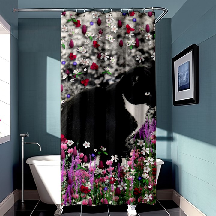 Freckles In Flowers Ii, Black White Tux Cat Shower Curtain 36  x 72  (Stall) 