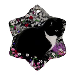 Freckles In Flowers Ii, Black White Tux Cat Snowflake Ornament (2-side)