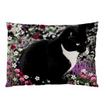 Freckles In Flowers Ii, Black White Tux Cat Pillow Case (Two Sides) Front