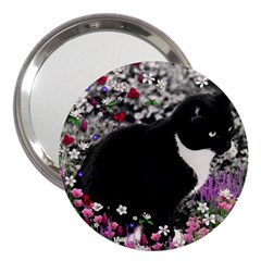 Freckles In Flowers Ii, Black White Tux Cat 3  Handbag Mirrors by DianeClancy