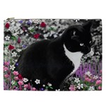 Freckles In Flowers Ii, Black White Tux Cat Cosmetic Bag (XXL)  Front