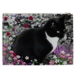 Freckles In Flowers Ii, Black White Tux Cat Cosmetic Bag (XXL)  Back